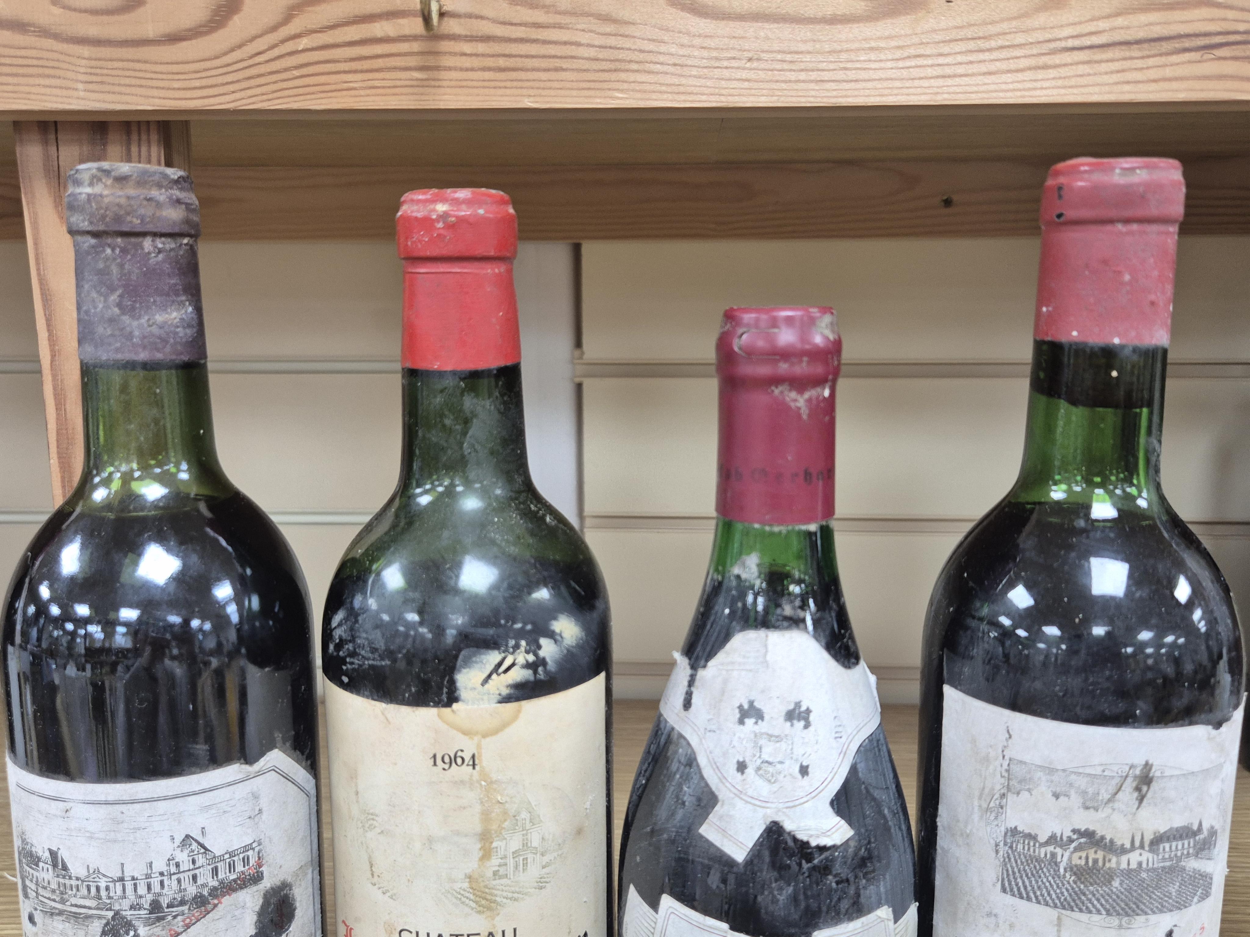 Four bottles of red wine; Chateau La Tour Seguy, 1964, Les Brulier Haut-Medoc, 1982, Chateau Grand-Puy Lacoste, 1970, and Recas Dealul Vechi Rekascher Altberg Cabinet Vollreiflese CMD, 1985